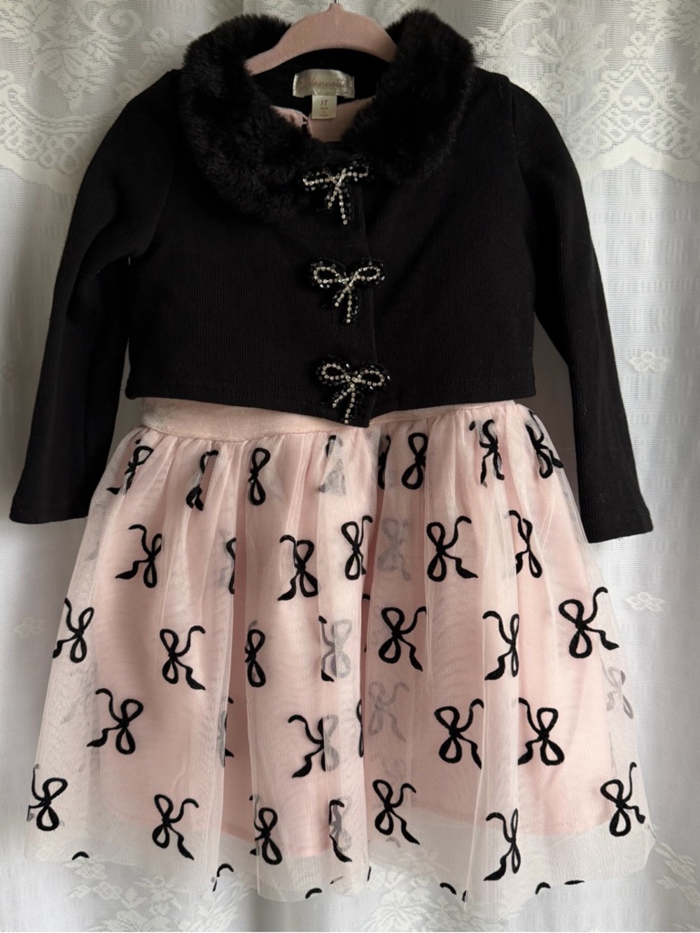 Nannette 3T Pink Bow Tulle Dress & Faux Fur Trim Bolero Set